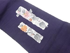 手織り紬短冊に椿模様刺繍名古屋帯